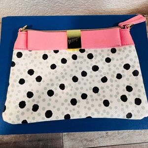 Betsey Johnson Pink and Black Polka Dot Clutch